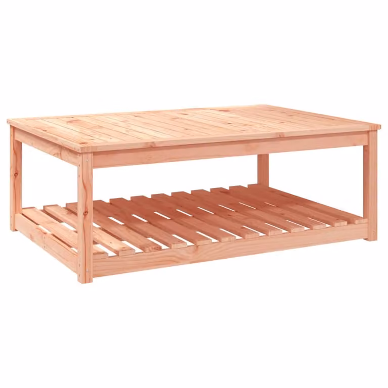 Mesa de jardín Syfax de madera maciza de abeto, color marrón, An/P/Al: 121 x 82,5 x 45 cm
