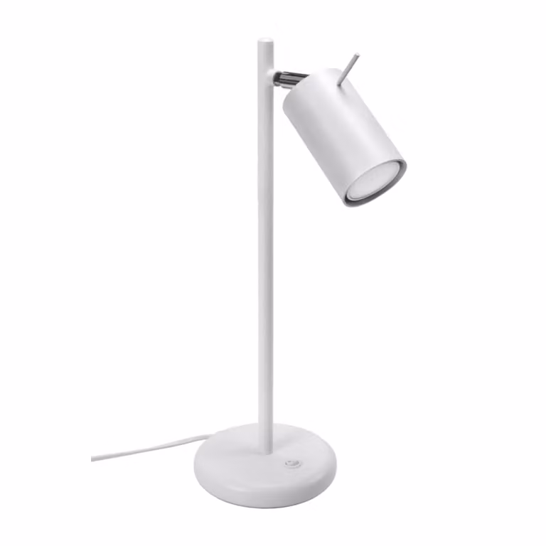 Lámpara de mesa moderna Sollux Lighting en color blanco y metal con diseño de anillo ajustable, Altura: 43 cm