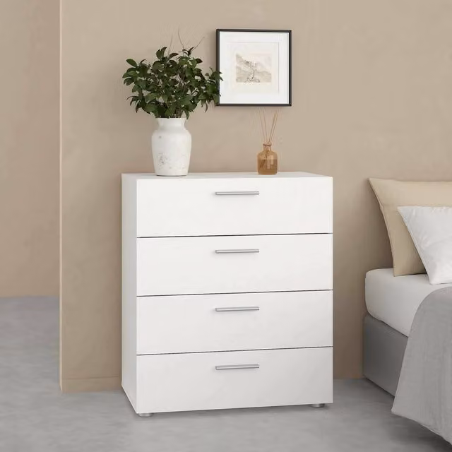 Cajonera Valerie de DMORA con cuatro cajones, color blanco mate, An/P/Al: 70 x 40 x 82 cm