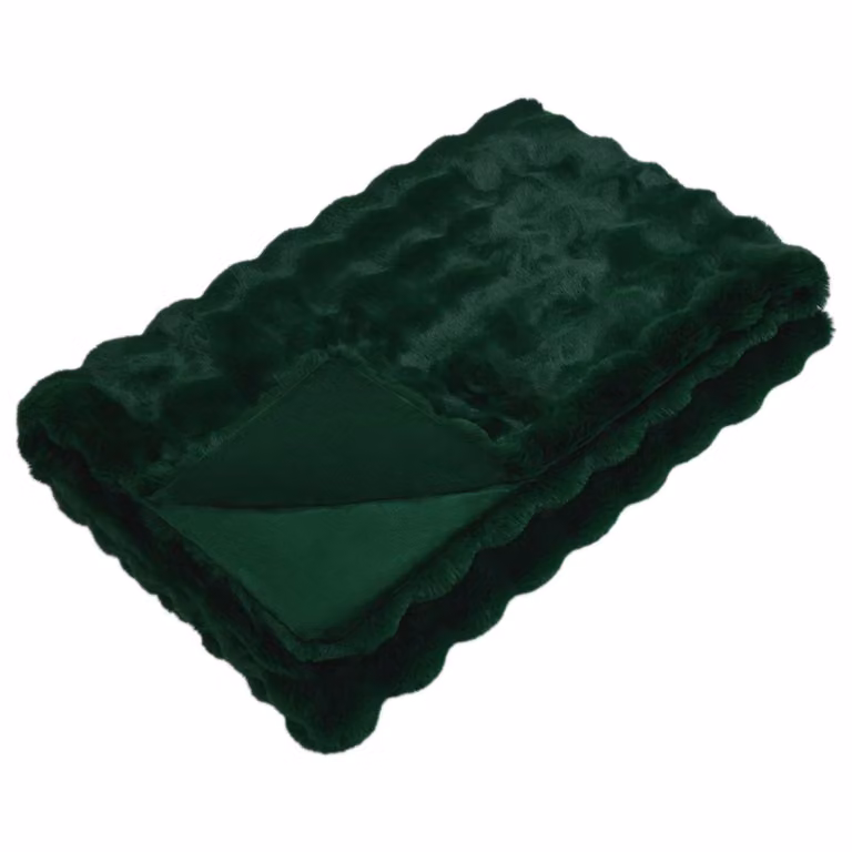 Manta antideslizante de pelo sintético tipo conejo vidaXL, color verde oscuro