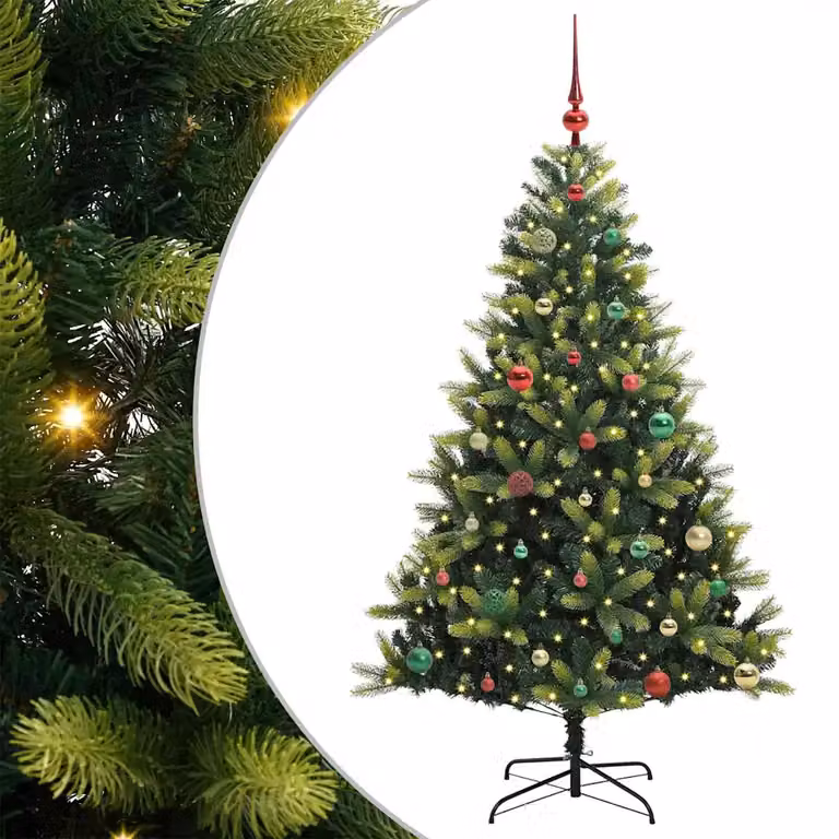 Árbol de Navidad Artificial Articulado vidaXL con 150 LEDs de luz blanca cálida, color verde, 150 cm