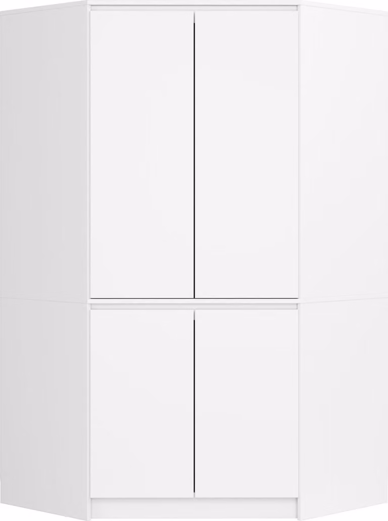 Armario de esquina Akord blanco con 4 puertas, estantes internos y barra para colgar, An/P/Al: 100 x 50 x 180 cm