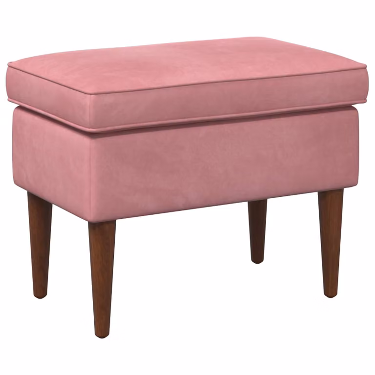 Reposapiés de terciopelo rosa vidaXL con estructura de madera y funda extraíble, An/P/Al: 55 x 35 x 41 cm