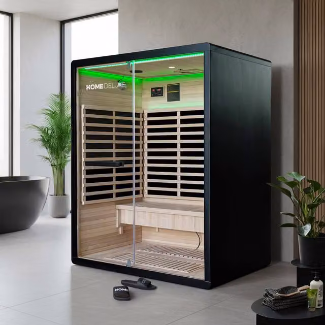 Cabina de infrarrojos Home Deluxe NERO L para 3 personas en color negro, An: 190 cm, P: 153 cm, Al: 110 cm