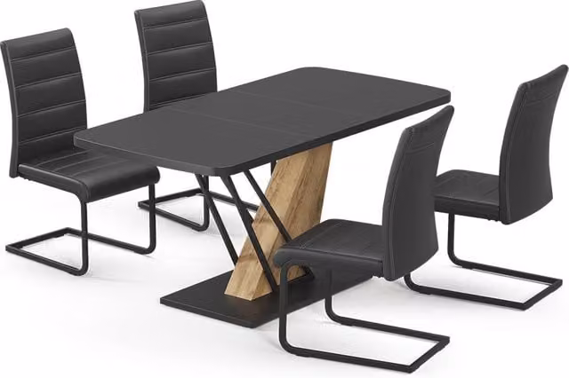 Set de mesa de comedor Vicco Fenaro con 4 sillas, color negro y roble, An/P/Al: 120 x 80 x 76 cm