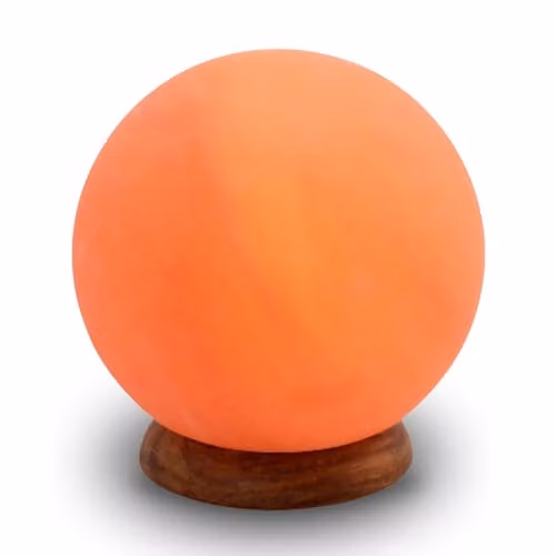 Lámpara de sal Moon de Zen'Light en cristal de sal del Himalaya con base de madera y bombilla incluida en tonos naranja y amarillo