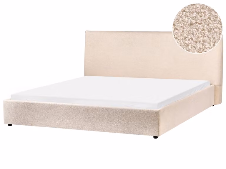 Cama de agua Beliani tapizada en tejido bouclé color beige An/P: 180 x 200 cm