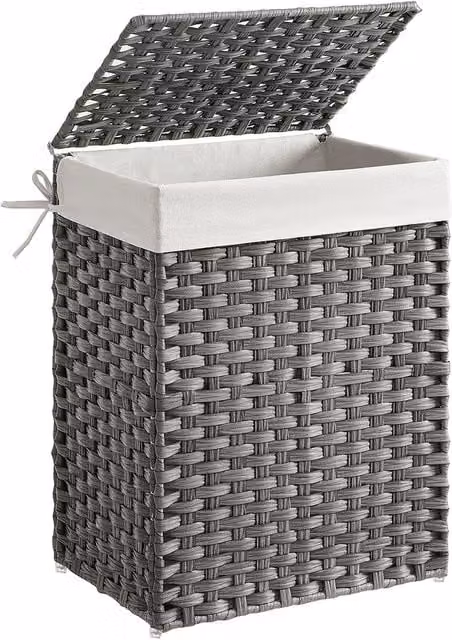 Cesto de ropa sucia SONGMICS de ratán sintético con tapa y asas, plegable, capacidad 90 l, gris paloma