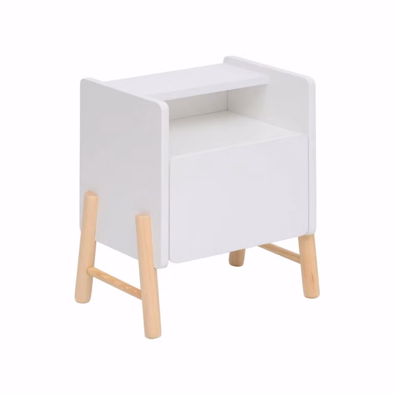 Mesita de noche para niños Rebecca Mobili Kelen en blanco y marrón An/P/Al: 49 x 43 x 30 cm