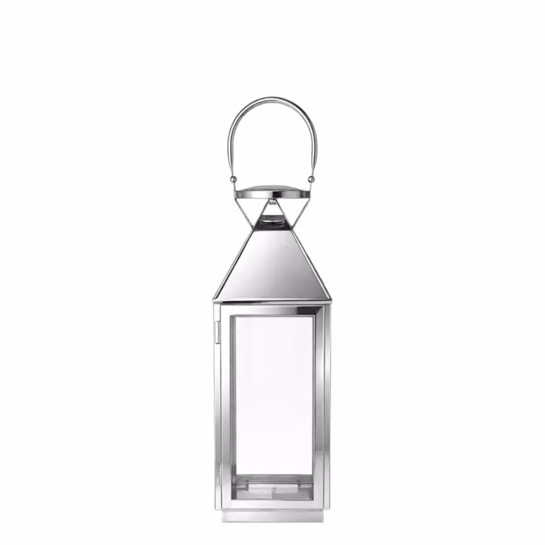 Farol decorativo de mesa Sia Deco en color plata con vidrio y metal, Altura: 40 cm