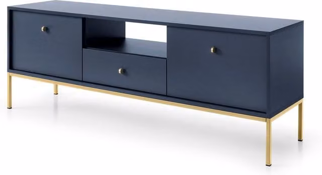 Mueble de TV moderno 3XE LIVING en azul con patas de metal, An/P/Al: 153,4 x 56,2 x 39 cm
