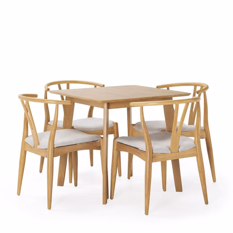 Juego de comedor HOMN de estilo rústico con mesa cuadrada y 4 sillas en color roble An/P/Al: 80 x 80 x 75 cm