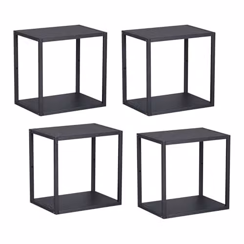 Juego de 4 estantes cubo de pared Nostened de en.casa en metal negro mate An/P/Al: 28 x 28 x 20 cm c/u