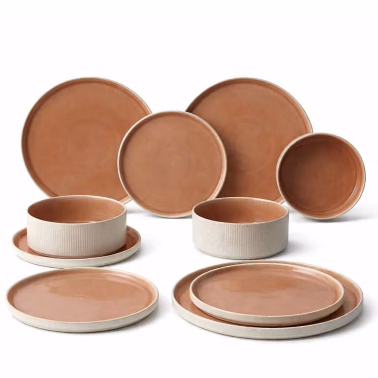 Juego de vajilla de gres Sia Deco de 16 piezas en colores beige y blanco para adultos