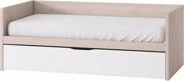 Cama Mio de El Corte Inglés con un cajón y costados altos en color arena y blanco