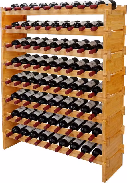 Botellero de bambú apilable Relaxdays para 72 botellas, color natural, An/P/Al: 107 x 85 x 25,5 cm