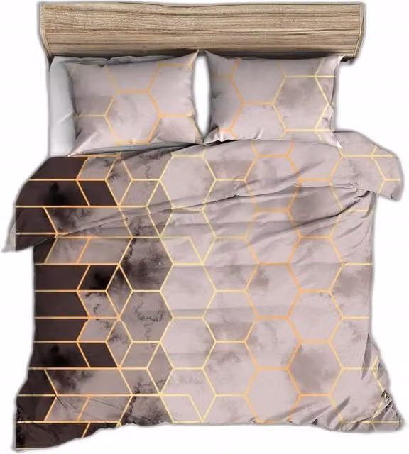 Juego de cama Doratex de algodón con estampado gráfico moderno en marrón, beige y amarillo, incluye funda nórdica de 200 x 220 cm y fundas de almohada de 50 x 70 cm