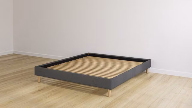 Cama híbrida Emma Original de color gris para adultos con estructura tapizada de madera y metal, An/P: 150 x 190 cm