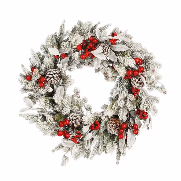Corona decorativa Belfort de Mica Decorations, color verde, diseño floral de hojas para Navidad y decoración de invierno, An/P/Al: 50 x 50 x 11 cm