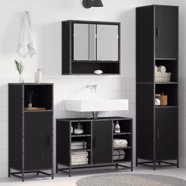 Juego de muebles de baño Maison Exclusive en roble y negro con acabado mate, An/P/Al: 35 x 37,5 x 188,5 cm