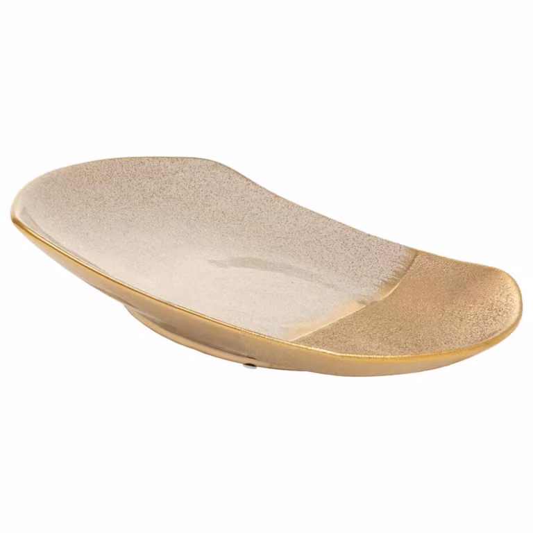 Centro de mesa decorativo Wanderlust deco de cerámica en color oro y arena, diseño orgánico y minimalista, An/P/Al: 38 x 26,5 x 5,5 cm
