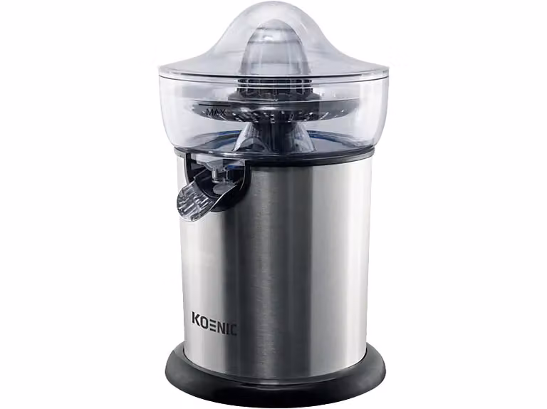 Exprimidor de cítricos KOENIC KCP 13021 M de 100 W con 0,5 l, 2 velocidades, color transparente y plata en acero inoxidable