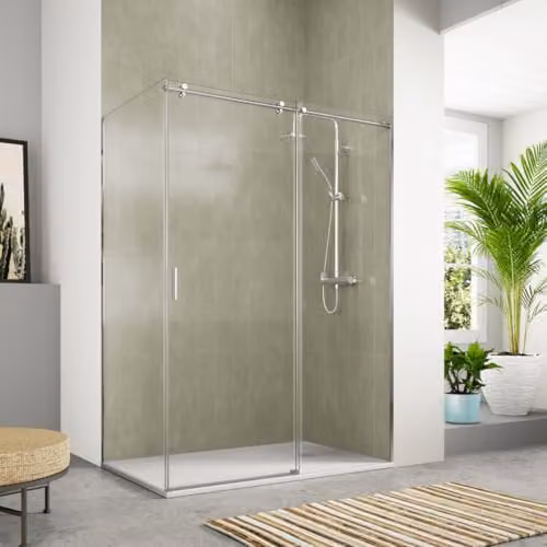 Mampara de ducha rectangular Baño Total con puerta corredera y dos paneles fijos, cristal transparente con revestimiento easy clean y perfil plata, An/P/Al: 120 x 80 x 195 cm