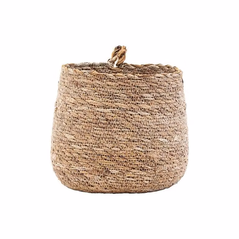 Cesto de seagrass con asas de House Doctor en color marrón con tejido abierto Diámetro: 18 cm