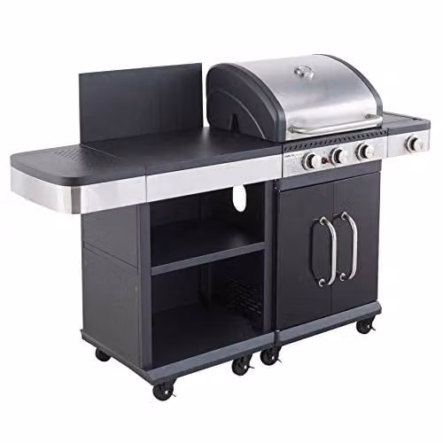 Barbacoa de gas Cook'in Garden FIDGI 3 de 3 quemadores y 11,5 kW con quemador lateral y termómetro en color negro