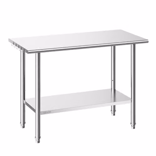 Mesa de trabajo de acero inoxidable VEVOR color plata con estante inferior ajustable, An/P/Al: 122 x 61 x 86,4 cm