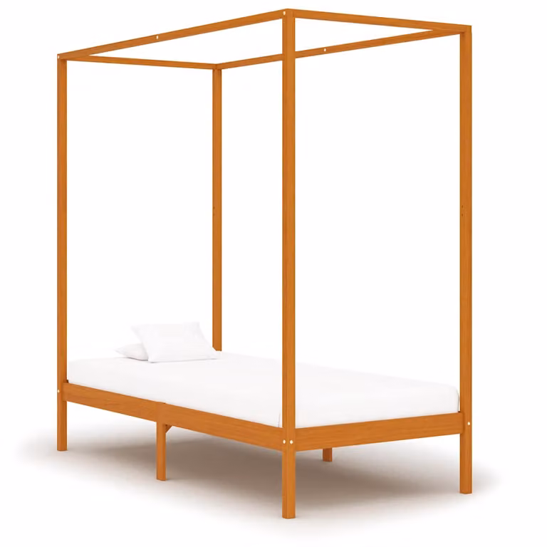 Cama con dosel vidaXL de madera maciza de pino en color marrón miel, An/P: 100 x 200 cm