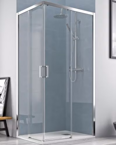Mampara de ducha rectangular angular B BAÑO TOTAL con 2 puertas correderas y 2 paneles fijos, cristal transparente de 5 mm con tratamiento easy clean y perfil de cromo plata, An: 105 cm (adaptable 96,5-103,5 cm) x Al: 80 cm x An: 190 cm