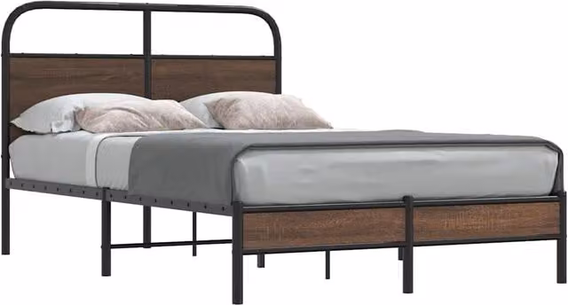 Estructura de cama Maison Exclusive en madera y metal color marrón roble de 140 x 200 cm