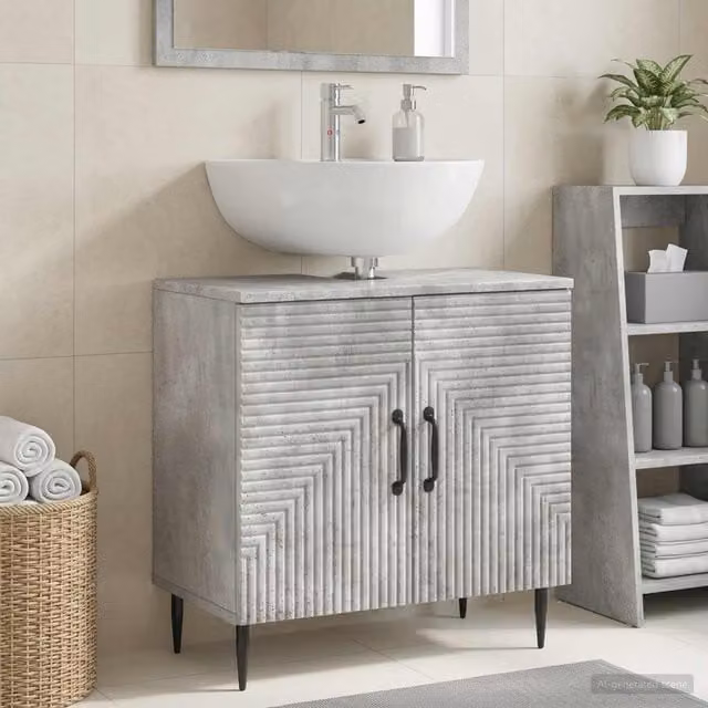 Mueble de lavabo para baño Haarlem de Maison Exclusive en color gris hormigón y negro con acabado mate