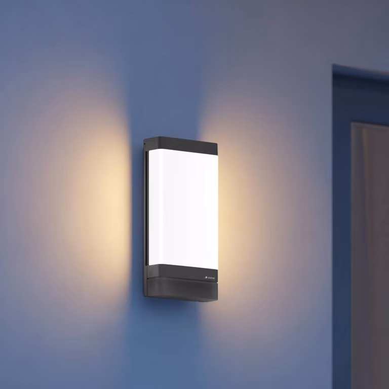 Aplique de exterior LED Steinel L 271 DIGI SC negro con sensor de movimiento, Bluetooth y regulable para jardín, terraza o balcón