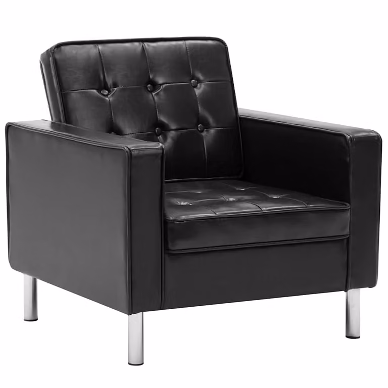 Sillón Chesterfield vidaXL en piel sintética negra con reposabrazos, An/P/Al: 75 x 70 x 75 cm