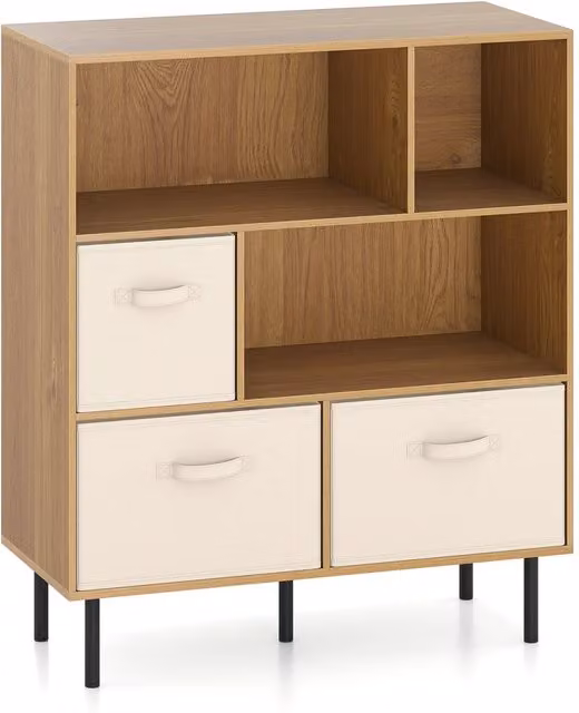 Estantería de 6 cubos NORTHIX con 3 cajones de tela extraíbles en beige, marrón y multicolor, An/P/Al: 105 x 40 x 40 cm