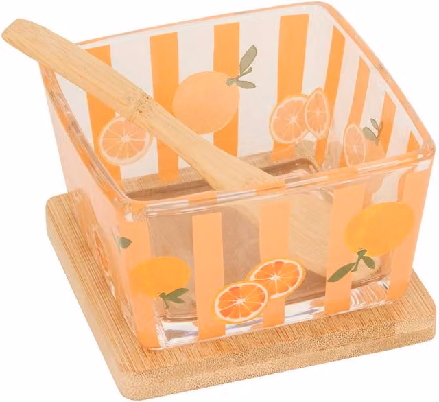 Juego de 3 tazas de aperitivo con diseño floral y detalles de bambú de Atmosphera en color naranja