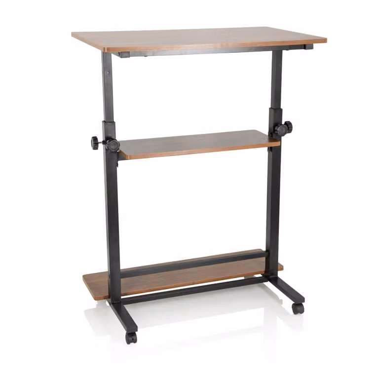Escritorio de pie ajustable hjh OFFICE Workstation II en negro y nogal, An: 80 cm, P: 50 cm
