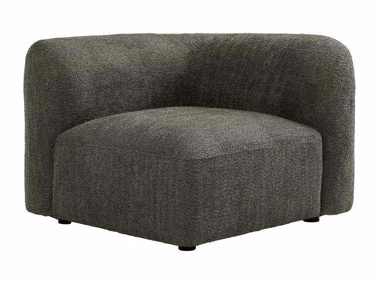 Sillón rinconero clásico DANEPI en tela bouclé verde con estructura de madera sólida