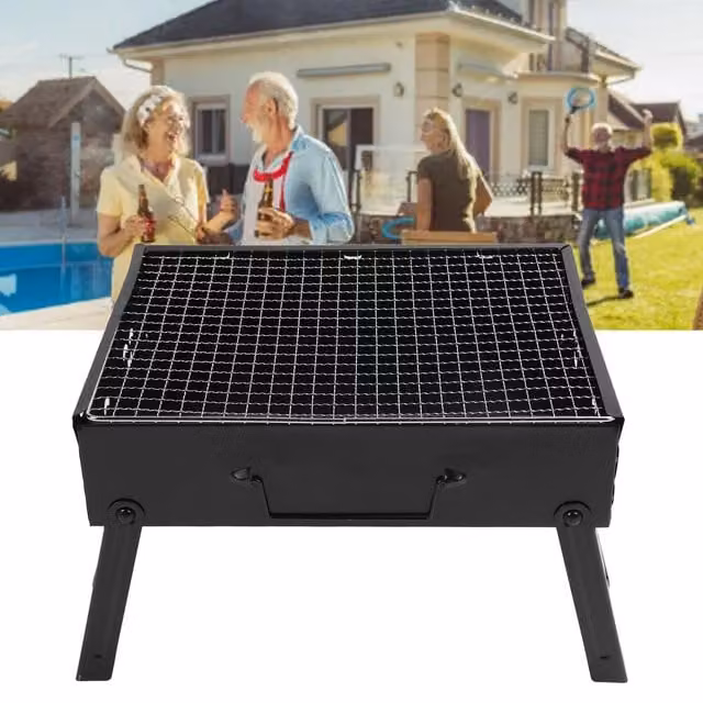 Parrilla portátil plegable Infinite de acero inoxidable para camping y exteriores, color negro, An/P/Al: 35 x 27 x 22 cm