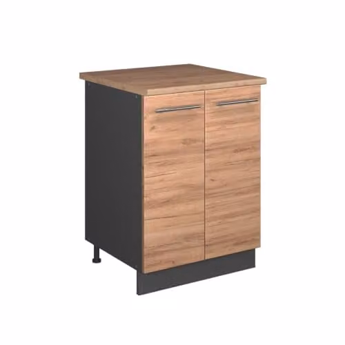Mueble bajo de fregadero Vicco Fame-Line en roble y antracita con puertas de cierre suave, An: 60 cm, Al: 82 cm, P: 51,6 cm