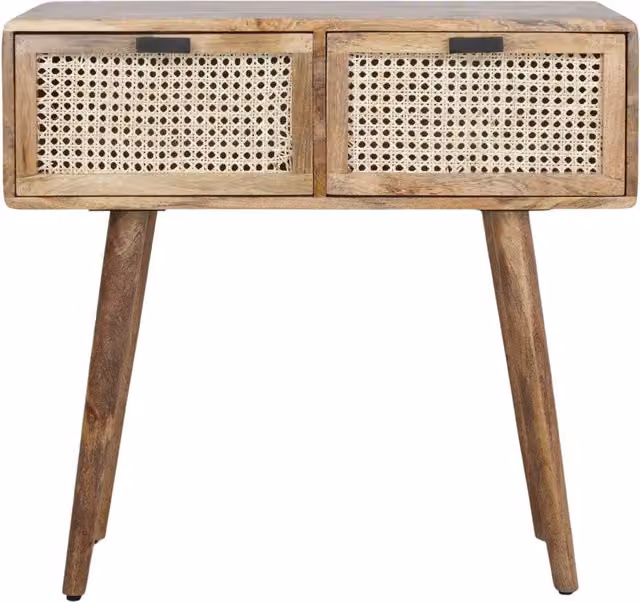 Consola de madera y ratán de estilo escandinavo MISTERWILS en color marrón An/P/Al: 78 x 30 x 82 cm