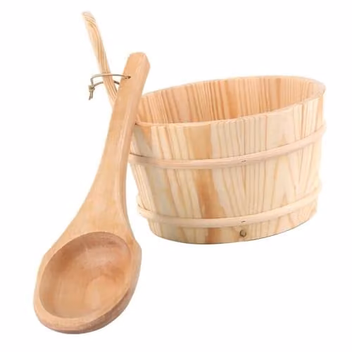 Kit de cubo y cucharón de madera Desineo para sauna de 4 litros en color marrón y beige