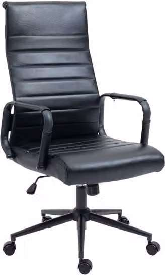 Silla de oficina ejecutiva Kolumbus en cuero negro con reposabrazos y ruedas An/P/Al: 58 x 66 x 105 cm