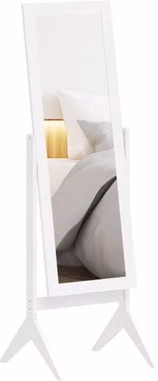 Espejo de cuerpo entero de pie Homcom con marco de madera, diseño nórdico reclinable y rectangular en color blanco, An/P/Al: 47 x 46 x 148 cm