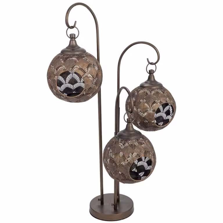 Portavelas de metal dorado Wanderlust deco con diseño floral y estilo art deco, An/P/Al: 56 x 49 x 91 cm