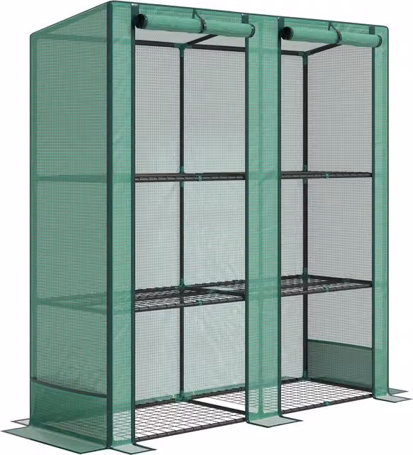 Invernadero de jardín Outsunny con estantes metálicos de 3 niveles, cubierta de PE y techo inclinado, An/P/Al: 144 x 48 x 152 cm
