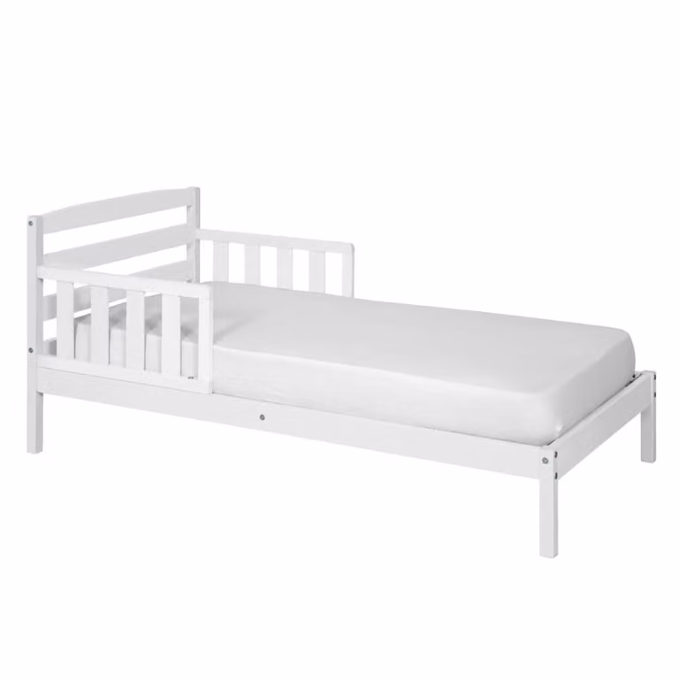 Cama infantil ID Kids de madera maciza de haya en color blanco, diseño minimalista, An/P/Al: 140 x 70 cm