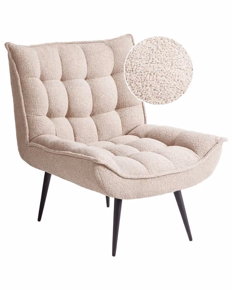Sillón lounge moderno Beliani en tejido bouclé beige con estructura de metal